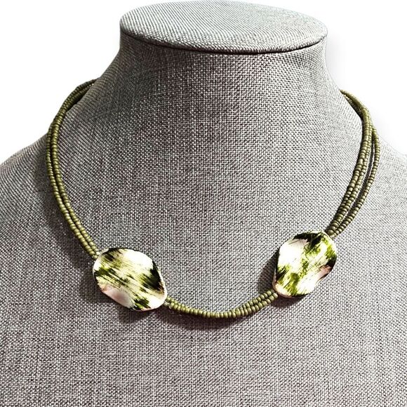 Vintage Bohemian Green Nature's Queen Double-Strand Seed Beed Necklace - Picture 1 of 9